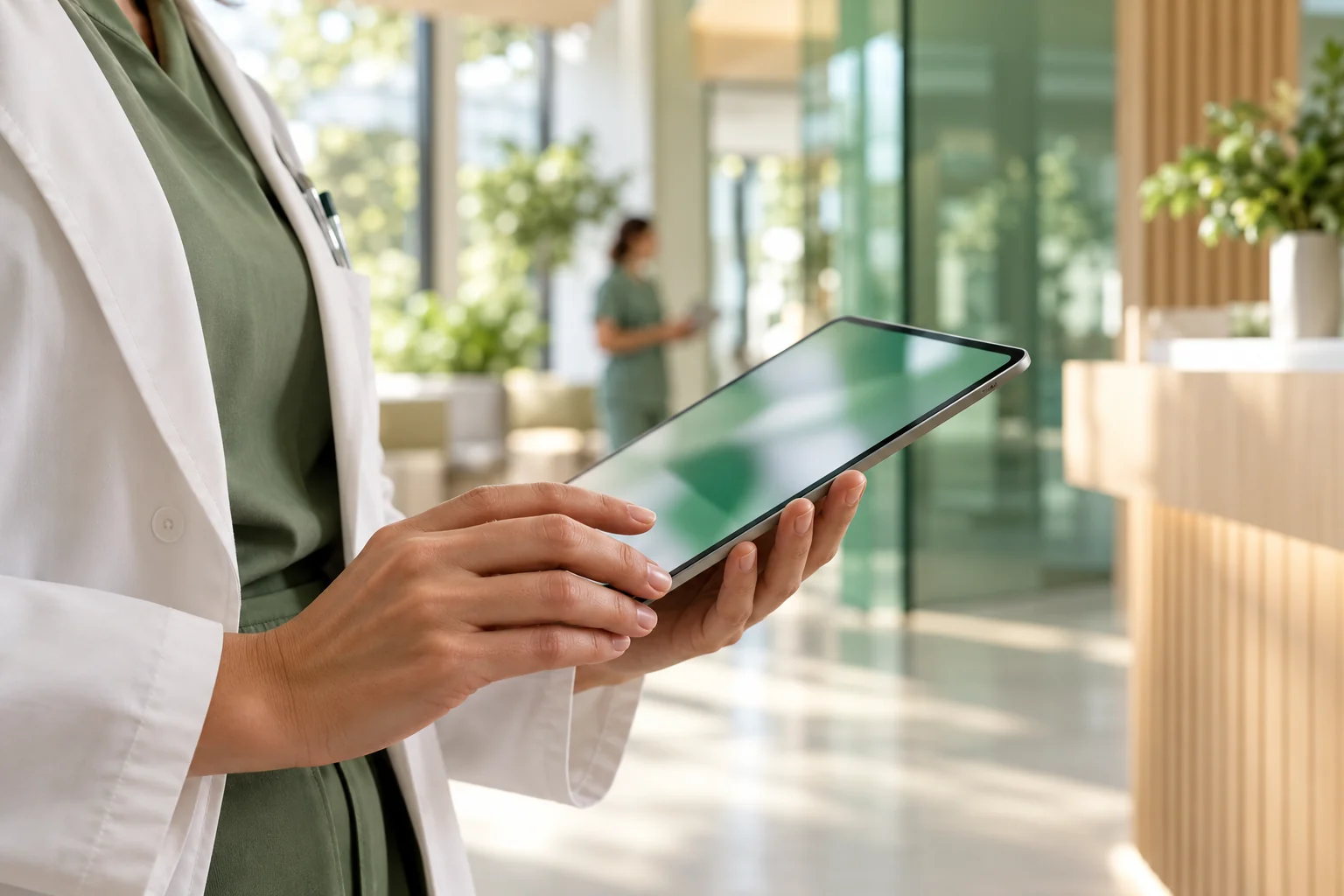 Illustrative scene of technology supporting a modern healthcare workspace